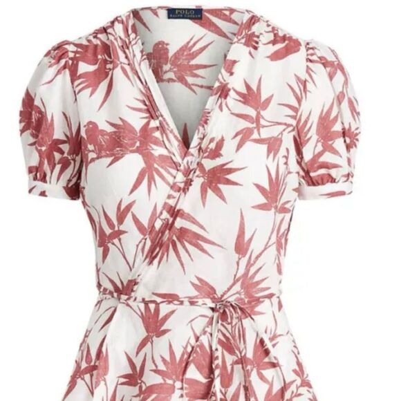 NWOT Polo Ralph Lauren Linen Floral Wrap Blouse in Red and White - Picture 3 of 7